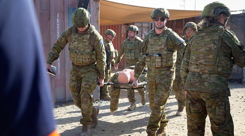 James Stevens MP, Member for Sturt, participates in combat first aid training during an ADF Parliamentary Program visit to Australia’s main operating base in the Middle East. Photo by Leading Seaman Craig Walton.