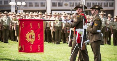 The Australian Army Banner on parade at Russell Offices in Canberra to celebrate the Australian Army's 119th birthday. ADF photo.