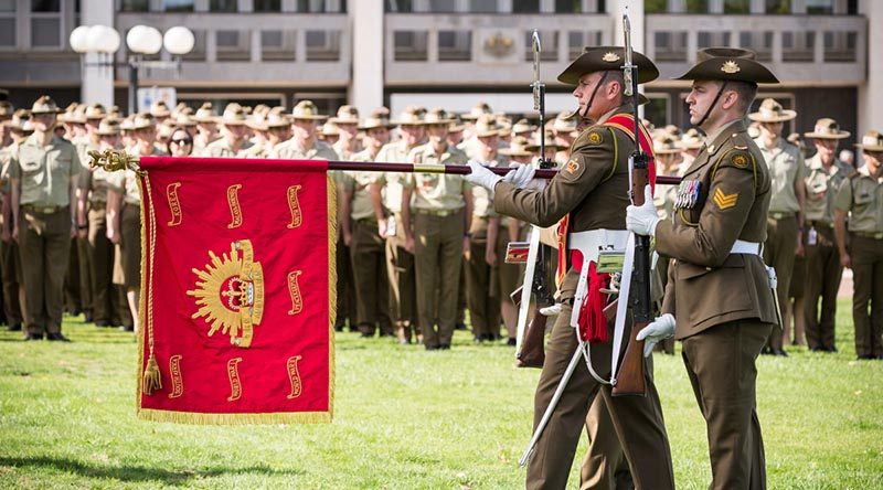 The Australian Army Banner on parade at Russell Offices in Canberra to celebrate the Australian Army's 119th birthday. ADF photo.