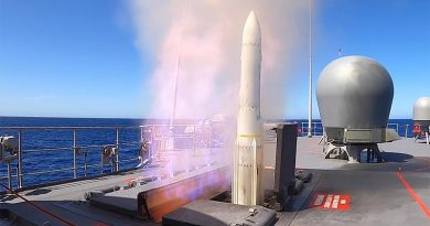 HMAS Arunta fires an Evolved Sea Sparrow missile off the coast of Western Australia to test its missile systems after undergoing the Anzac Midlife Capability Assurance Program upgrade. Photo by Leading Seaman Ronnie Baltoft.