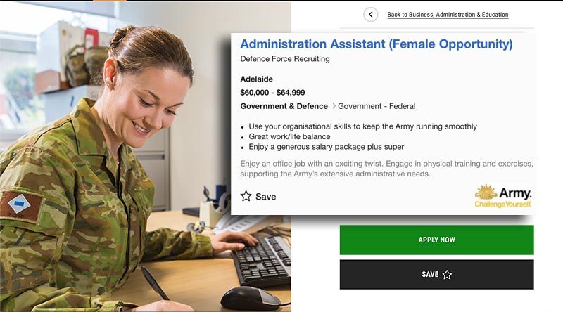 Composite SEEK/DFR recruitment ad for Administration Assistant (Female). Digitally altered by CONTACT.
