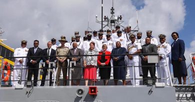 Australian and Fijian delegations at the handover of a new Guardian-class patrol boat to Fiji. Photo from Minister Reynolds' Facebook page.