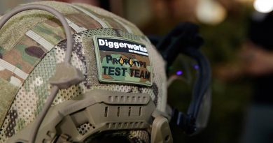 A prototype helmet design (not the SORD Australia model) on display at Australia’s main base in the Middle East. Photo by Corporal Max Bree.