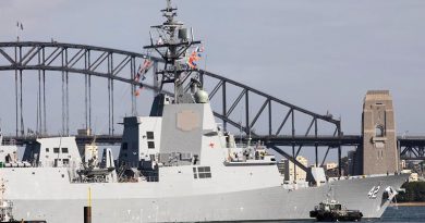 NUSHIP Sydney prepares to berth at Fleet Base East, Garden Island in Sydney, for the first time. Photo by Able Seaman Leon Dafonte Fernandez.