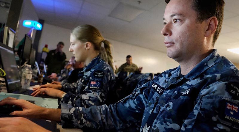 RAAF personnel in the Air Operations Center at Red Flag 20-1. US Air Force photo by Shelton Keel.