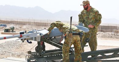 Australian soldiers prepare a Shadow 200 UAV for a mission at Tarin Kot, Afghanistan, September 2012. Photo by Brian Hartigan.