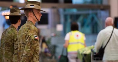 Australian Army reservist Private Connor Styles from the 9th Battalion, Royal Queensland Regiment, supporting the mandatory COVID-19 quarantine arrangements for international travellers at Brisbane Airport, Queensland. Photo by Trooper Jonathan Goedhart.