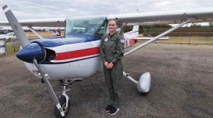 Cadet Under Officer Emily Philippe (708 Squadron) before her flight in a Cessna A152 Aerobat operated by the Royal Aero Club of WA at Jandakot. Photo supplied by PLTOFF(AAFC) Alex Hartner.