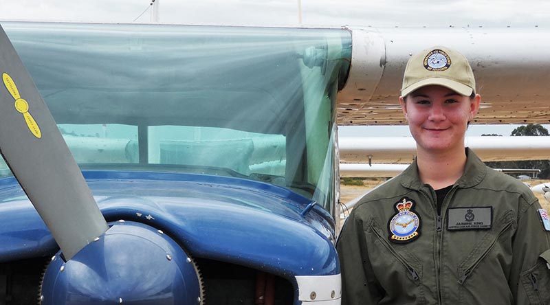 Cadet Sergeant Jasmine King, 708 Squadron, before her flight in a Cessna A152 Aerobat. Photo supplied by PLTOFF(AAFC) Alex Hartner.