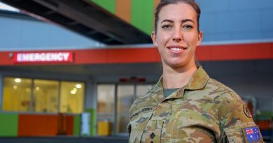Australian Army nursing officer Lieutenant Celie Bright-Perry from 2nd General Health Battalion, outside the emergency department of the North West Regional Hospital in Burnie Tasmania during Operation COVID-19 Assist. Photo by Corporal Nicci Freeman.