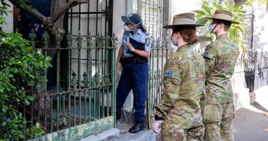 Australian Army soldiers support New South Wales Police with quarantine compliance checks in Sydney. Photo by Corporal Chris Beerens.