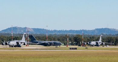 A Royal Australian Air Force No. 36 Squadron C-17A Globemaster departs RAAF Base Amberley for Vanuatu with Humanitarian Aid on 10 April 2020. Photo by Corporal Nicci Freeman.