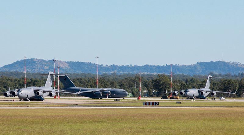 A Royal Australian Air Force No. 36 Squadron C-17A Globemaster departs RAAF Base Amberley for Vanuatu with Humanitarian Aid on 10 April 2020. Photo by Corporal Nicci Freeman.