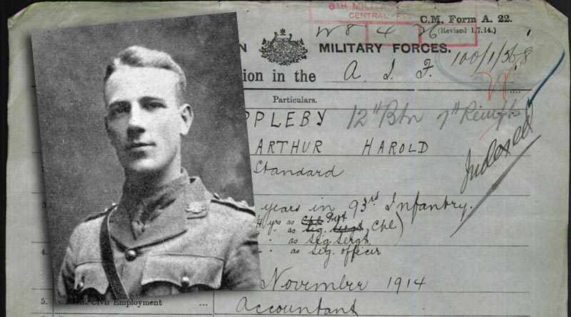 Captain Arthur Harold Appleby and an extract from his service record.