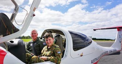 Cadet Aaron Cahill with his instructor Pilot Officer (AAFC) Chris Hulley from the AAFC’s Elementary Flying Training School. Photo by PLTOFF(AAFC) Jane McDonald.