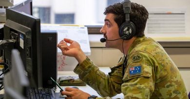 Australian Army soldier Lance Corporal Henry Hudson at the NSW Health COVID-19 Trace Contact Centre. Photo by Corporal Chris Beerens.