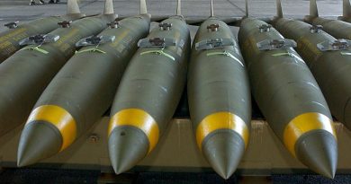 Mk 82 500lb bombs ready for loading on a RAAF flightline. Photo by Leading Aircraftman Steve Duncan.