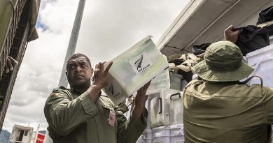 A Royal New Zealand Air Force C-130H Hercules flew to Fiji yesterday, delivering supplies including tarpaulins, tools, generators and personal hygiene kits. NZDF photo.