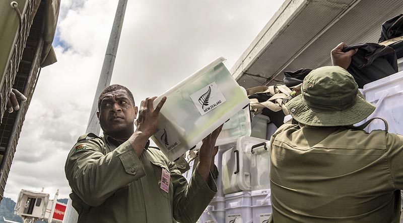 A Royal New Zealand Air Force C-130H Hercules flew to Fiji yesterday, delivering supplies including tarpaulins, tools, generators and personal hygiene kits. NZDF photo.