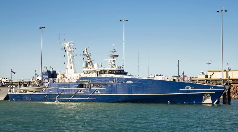 Australian Defence Vessel Cape Fourcroy alongside HMAS Coonawarra. Photo by Leading Seaman James Whittle.