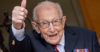 Soon-to-be Captain Sir Thomas Moore celebrating on his 100th birthday. Photo by Corporal Robert Weideman, copyright UK MoD 2020.