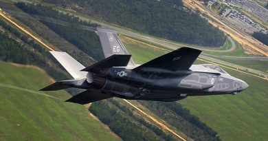 An F-35 set up for landing at Eglin Air Force Base, Florida. US Air Force photo by Staff Sergeant Joely Santiago.