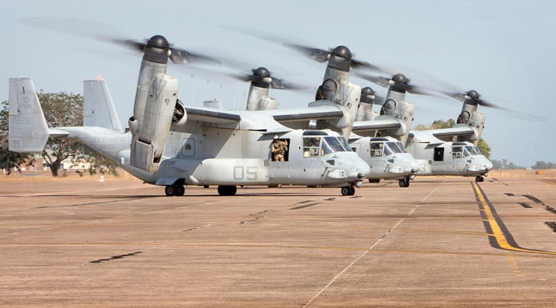 United States Marine Corps MV-22 Ospreys at RAAF Base Darwin. Photo by Leading Seaman James Whittle.