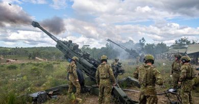 Australian Army soldiers from the 1st Regiment, Royal Australian Artillery, firing their M777A1 155mm Howitzers during Exercise Barce II at Wide Bay Training Area, Queensland. Photo by Trooper Jonathan Goedhart.