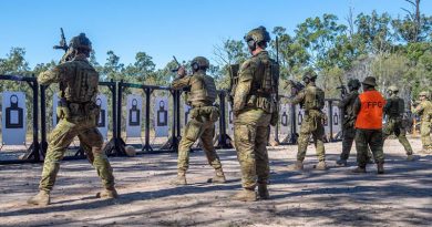 Soldiers of 8th/9th Battalion, Royal Australian Regiment, maintain their marksmanship skills at the shooting range after changes to COVID-19 restrictions at Greenbank Training Area, Queensland. Photo by Trooper Jonathan Goedhart.