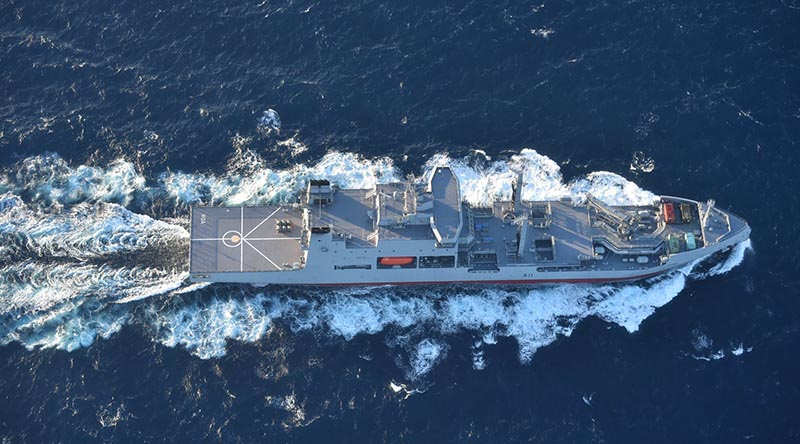 The future HMNZS Aotearoa heading for New Zealand and commissioning into the Royal New Zealand Navy. Photo by RNZAF Orion crew.