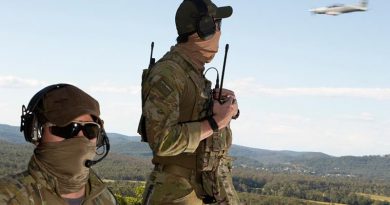 Combat Controllers from No. 4 Squadron based at RAAF Base Williamtown communicate coordinates for an incoming aircraft during Exercise Havoc Strike. Photo by Sergeant Brett Sherriff.