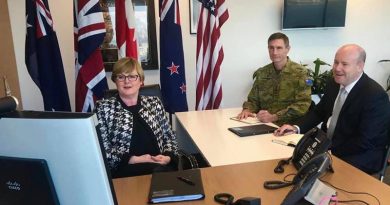 Minister for Defence Linda Reynolds, Chief of Defence Forces General Angus Campbell and Defence Secretary Greg Moriarty talk to their counterparts in the Five Eyes countries.