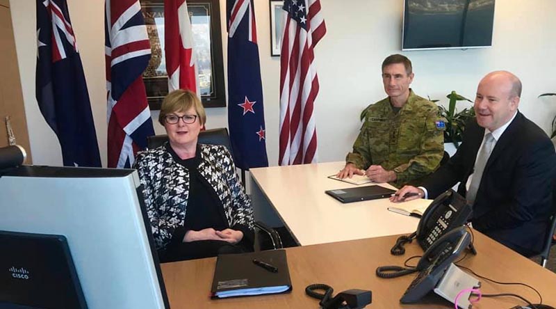 Minister for Defence Linda Reynolds, Chief of Defence Forces General Angus Campbell and Defence Secretary Greg Moriarty talk to their counterparts in the Five Eyes countries.