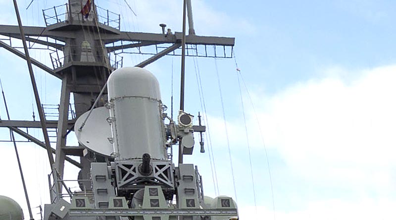 Mark 15 Block 1B Baseline 2 Phalanx close-in weapon system on HMAS Sydney. Cropped from photo by Able Seaman Benjamin Ricketts.