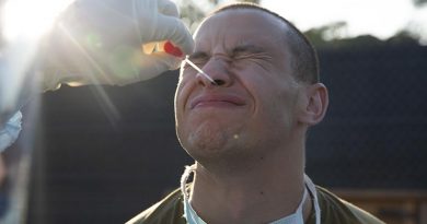 A US Marine with Marine Rotational Force - Darwin is swabbed during a COVID-19 test at RAAF Base Darwin. US Marine Corps photo by Lance Corporal Natalie Greenwood.