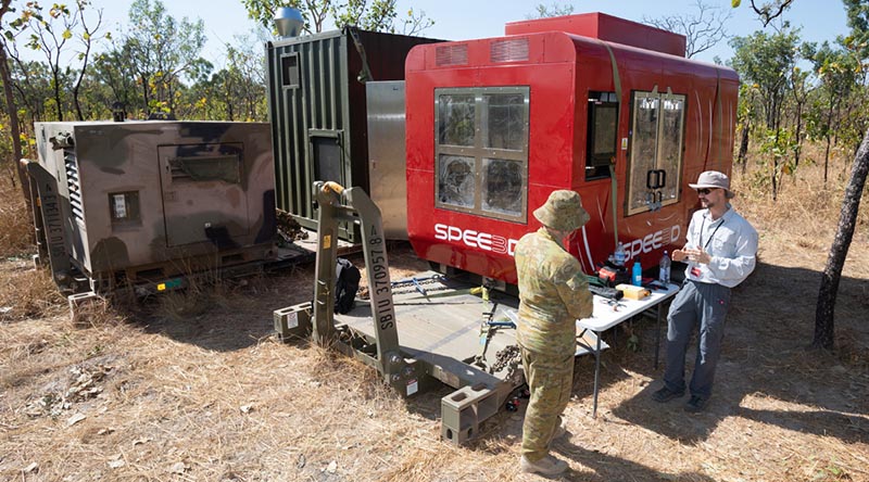 A WarpSPEE3D 3D printer deployed at Mount Bundey Training Area, NT. Photo by Petty Officer Peter Thompson.