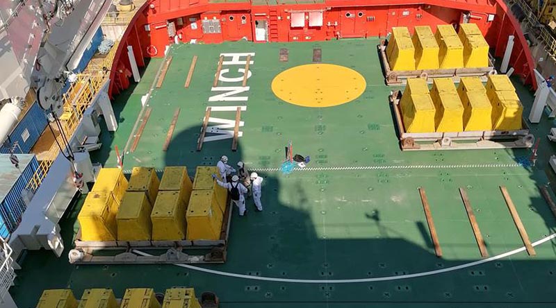 A standardised placement of weights – 192 tonnes – served to roll the ship and allow engineers to determine its centre of gravity. Image supplied.