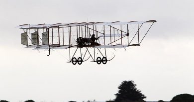 A Bristol Boxkite replica, built to commemorate 100 years of military aviation in Australia climbs into the morning sky over RAAF Williams - Point Cook. Photo by Corporal David Said.