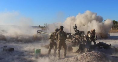 Members of the 101st Battery direct fire an M777 lightweight towed howitzer during Exercise Ready Hammer at Mount Bundey Training Area, Northern Territory. Photo by Gunner Adel Hejji.
