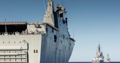 HMA Ships Canberra, Hobart and Stuart depart Sydney on a COVID-19 affected training mission. Photo by Able Seaman Benjamin Ricketts.