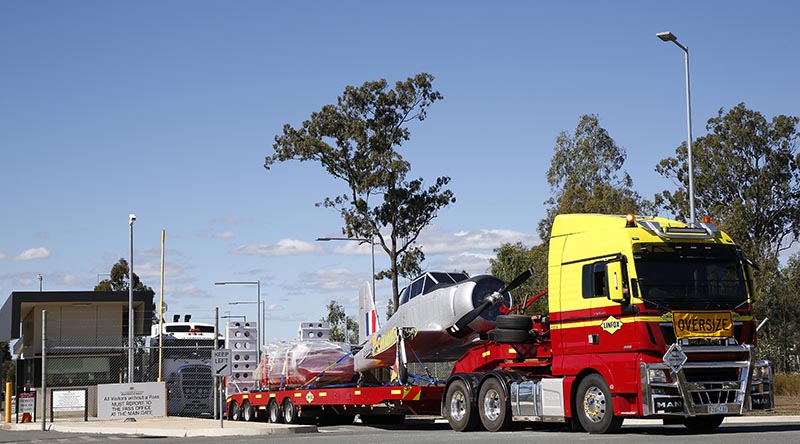 Winjeel A85-403 departs RAAF Base Amberley on its way to Townsville – or is it? Photo (with ambiguous caption) by Corporal Colin Dadd.