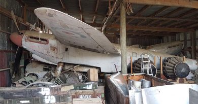 A de Havilland Mosquito and tonnes of aircraft parts and memorabilia in the 'Aladin's Cave' shed of recluse Kiwi collector John Smith. Photo by Graham Orphan.