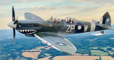 A restored Supermarine Spitfire bearing the number of Australia's No 457 Squadron flying once again in British skies. Photo courtesy Biggin Hill Heritage Hangar Facebook page.