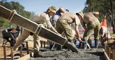 Australian Army engineers pour concrete. Photo by Sergeant Janine Fabre.