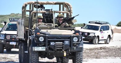 A Regional Force Surveillance Group vehicle leads a patrol on Western Australia's mid coast. Australian Border Force photo.