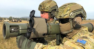 Australian soldiers from the School of Infantry prepare to fire an 84mm M3 Karl Gustav fitted with an Aimpoint Fire Control System. Uncredited ADF photo.