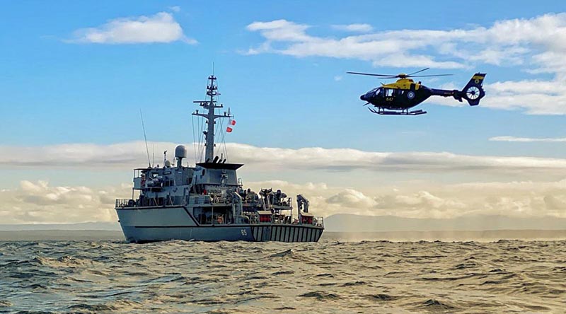 HMAS Gascoyne at sea conducting aviation operations during her unit readiness evaluation off the coast of NSW. Photo by Leading Seaman Dragan Ivanovic.