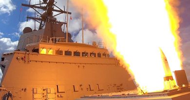 HMAS Hobart fires an SM2 missile. Photo by Chief Petty Officer Cameron Martin.