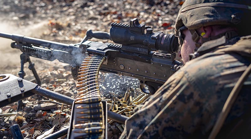 A US Marine lays down supporting fire during Exercise Koolendong. US Marine Corps photo by Corporal Lydia Gordon.