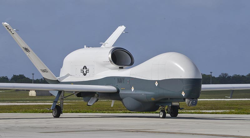 An MQ-4C Triton taxis at Andersen Air Force Base, Guam. US Air Force photo by Senior Airman Michael S. Murphy.